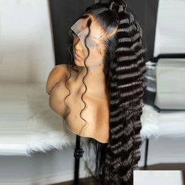 Parrucche sintetiche 360 parrucca anteriore in pizzo con onda profonda per capelli umani Parrucche lunghe Hd trasparenti senza colla per le donne Prepizzicate sintetiche resistenti al calore Dhaxg