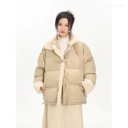 Women's Trench Coats Vintage Lamb Wool Standing Collar Spliced Cotton Coat Zipper Jacket Fashion Autumn And Winter Thickened Warm