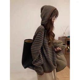 Women's Sweaters Vintage Striped Brown Sweater Women Harajuku Korean Style Knit Tops Hoodies Oversize Casual Female Long Sleeves Pullover
