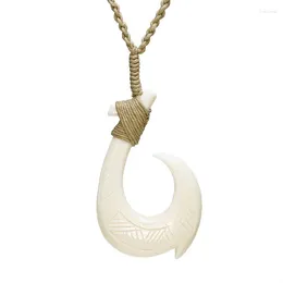 Pendant Necklaces NGX121 Handmade Man Jewelry Zealand Maori Tribes Yak Bone Fish Hook Womens Rope Weaving Necklace For Surfing