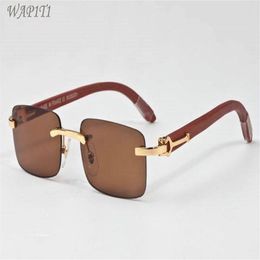 mens sunglasses fashion sport rimless sunglasses metal gold wooden frame vintage glasses wood attitude sun glasses for women with 262R