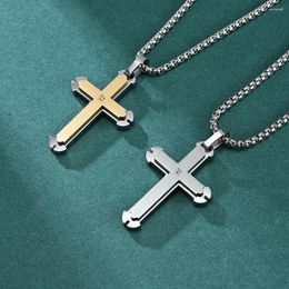 Chains Stainless Steel Double-layer Cross Pendant Necklace For Men And Women Hip-hop Jewelry Anniversary Gift