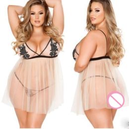 Plus Size Sexi Women Pama Sexy Lingerie Mesh Transparent Sex Erotic Underwear Ladies Embroidery See Through Suspenders Dress sexy