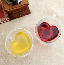 180ml 240ml Double Wall Glass Coffee Mugs Transparent Heart Shaped Milk Tea Cups With Handle Romantic Gifts FMT2086