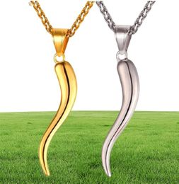 U7 Italian Horn Necklace Amulet Gold Colour Stainless Steel Pendants Chain For Men Women Gift Fashion Jewellery P1029309o7834012