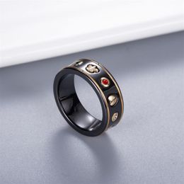 Lover Couple Ceramic Ring with Stamp Black White Fashion Bee Finger Ring High Quality Jewellery for Gift Size 6 7 8 9254S