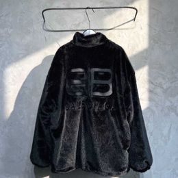 Mens Jacket Balencigss Coat High Version Paris Winter New Fashion Brand Bb Embroidered Letter Fur Warm Loose Woolen Versatile for Men and Women