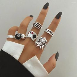 Cluster Rings Vintage Silver Colour Poker Card Ring Set Skull For Women Men Punk Butterfly Snake Heart 2023 Trend Jewellery Gifts