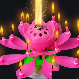 Candles Birthday Cake Music Candles Rotating Lotus Flower Christmas Festival Decorative Wedding Party Decorat Qylxyv Drop Delivery Hom Dh7Kv