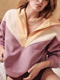 Women's Hoodies 2023 Spring And Autumn Zip Hoodie Colorblock Top Loose Casual Long Sleeve Women Sweatshirt