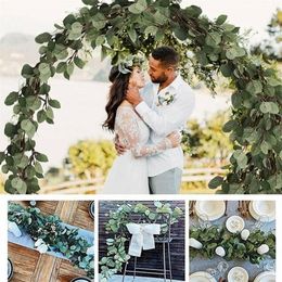 Decorative Flowers & Wreaths 1M Artificial Green Eucalyptus Garland Leaves Vine Fake Vines Rattan Plants Ivy Wreath Wall Decor Wed215i