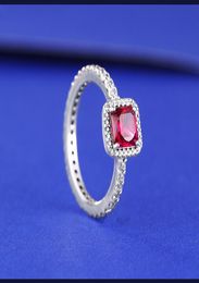 925 Sterling Silver Ruby Red Cz Stones Timeless Elegance Ring Fit P Charm Jewelry Engagement Wedding Lovers Fashion Ring1341941