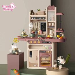 Kitchens Play Food Infant Shining 93cm Kids Kitchen Toys House Kitchenware Set 65pcs Pretend Simulation Children's Cooking 231211