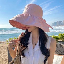 Wide Brim Hats Bow Sun Beach French Style Caps Bandage Bowknot Women Sunscreen Outdoor Bucket Summer