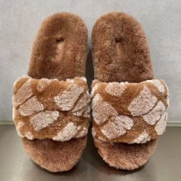 Autumn Winter Classic New Flat Women Slippers Famous Female Designer Open Heel Ladies Shoes Plush Round Head Warm Soft Sole Open Toe Non Slides Plush Slipper