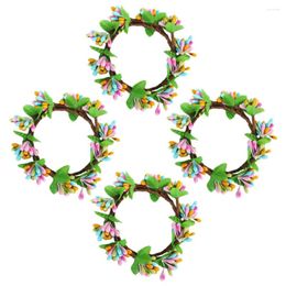 Decorative Flowers 4 Pcs Easter Ring Wreath Adornment Outdoor Christmas Decorations Taper Holders Simulation Berry Green Leaves Artificial