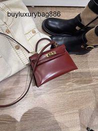 Women Handbag Cow Leather Second-generation Bag Wine Red Gold Buckle Single Shoulder Messenger Mini