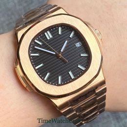 Wristwatches Rose Gold Business Automatic Men's Watch 40mm Square Case Auto Date PT5000/NH35A/Miyota 8215 Movement Sapphire Crystal Lume