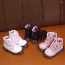 Boots 2023 Cross Tied Children Fashion Solid PU Chunky Mid Calf Shoes Girl Kids Soft Non Slip Zipper Toddler Baby