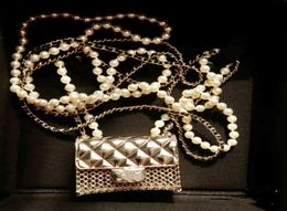 Vintage Chain Wedding Pearl Double Layer Mini Diagonal Metal Medium Heavy Industry Small Square Bag Necklace4791992