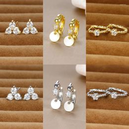 Hoop Earrings 2023 Simple Crystal Zircon Small Women Bohemian Stainless Steel Disc Pendant Piercing Earring Wedding Jewellery
