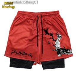 Men's Shorts Anime Black Clover Gym Athletic Shorts for Men 2 in 1 Compression Shorts 5 Inch Quick Dry Stretchy Running Fitness Workout L231212