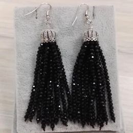 Dangle Earrings Boho Bohemian Jewelry Red Blue Black Silver Color Glass Beaded Tassel With White Cz Zircon Crown Charms Women