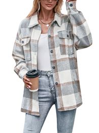 Women's Jackets Women s Plaid Hooded Shacket Coat Stylish Oversized Flannel Jacket with Long Sleeves Button Down and Fleece Lining for Fall 231211