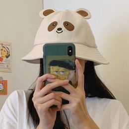 Wide Brim Hats Cute Cartoon Bear Girl Bucket Soft Cotton Outdoor Panama Fisherman Caps Korean Beach Travel Women Sun Visor