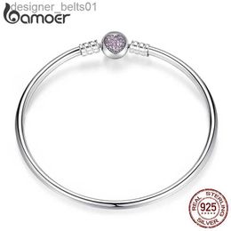 Charm Bracelets BAMOER 925 Sterling Silver Snake Chain Bangle Bracelet Pave Setting CZ for Women Pendant Charm Bead DIY Luxury Jewellery PAS904L231214