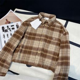 New Tops Coats Designer Women Clothing Spring Fashion Retro Casual Embroidered Checkered Metal Button Wool Short Shirt