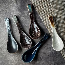 Spoons Ceramic Short Handle Soup Spoon Kitchen Dinner For Rice Porridge Tableware Teaspoon Accessories2019