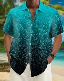 Men's Casual Shirts Plus Size Hawaiian Beach Shirt Gradient Print Pocket Short Sleeve Lapel Summer Oversized Loose Top 8 Styles