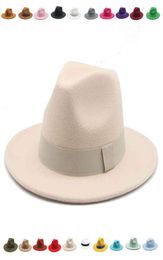 Fedora Winter s for Women Ribbon Band Men039s Hat Wide Brim Classic Beige Wedding Church Bowler Cap chapeau femme7470291