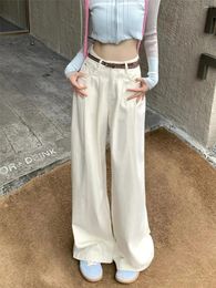 Women's Jeans White High Waist Winter Y2k Wide Leg Retro Design Loose Straight Pants Casual Korean Fashion Pant