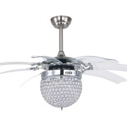 Modern Crystal Folding Ceiling Fan Lamp Fashion Invisible Fans with LED Light Minimalist Mute Remote Control 90260E