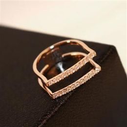 European Unique Cubic Zircon Ring Hollow Out Rose Gold Plated Charms Rings for Women Party Costume Jewelry Vintage Finger Rings277Z