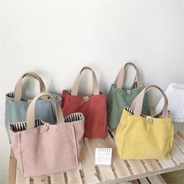 Shopping Bags ISKYBOB Women Corduroy Canvas Lunch Bag Picnic Mini Tote Cotton Cloth Small Handbag Pouch Dinner Container Food Storage