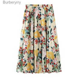 Skirts Floral Print Folds Bohemian A-line Elastic High Waist Women's Skirt Korean Fashion Knee-Length Long Skirts For Women 2023 SummerL231212