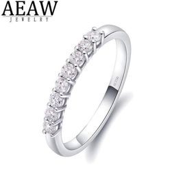 AEAW 14k White Gold 025ctw 2mm DF Round Cut EngagementWedding Topaz Moissanite Lab Grown Diamond Band Ring for Women7287208