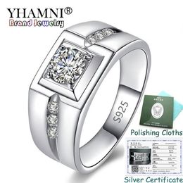 YHAMNI Sent Certificate Real 925 Sterling Silver Wedding Rings Charm Men Jewellery Inlay CZ Zircon Engagement Rings for Men KPRJ292371