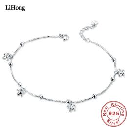 Anklets Solid 925 Silver Anklet Women Summer Fashion Trend Butterfly And Heart Shaped Pendant 100% 925 Sterling Silver Anklet Jewellery 231211