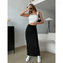 Skirts Stretchy Ribbed Knit Bodycon Maxi Skirt Solid Colour Casual High Waist Pencil Sexy Winter Midiskirt For Women Girls 066C