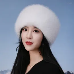 Berets Faux Fur Hat Round Top Thickened Winter Northeast Women's Warm Ear Protection Mongolian Cotton