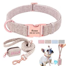 Dog Collars Leashes Personalized Dog Collar Leash Set Custom Pet Poop Bag For Small Medium Large Dogs Outdoor Puppy Garbage Bags Pet Supplies Pug 231212