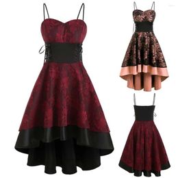 Casual Dresses Sexy Steampunk Gothic Spaghetti Strap Dress Punk Lace Up Women Silk Swing Vintage Ball Bown Corset