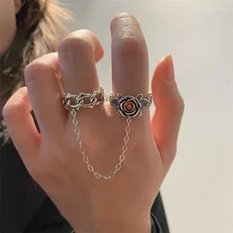 Cluster Rings Vintage Tassel Long Chain Zircon Flower Finger Ring For Women Girls Party Punk Hiphop Jewelry Gift E548