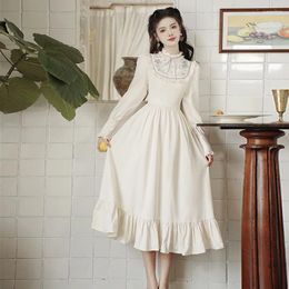 Casual Dresses Autumn Winter French Vintage Preppy Style Sweet Dress Women Pastoral Embroidery Long Sleeve A-line Y4592