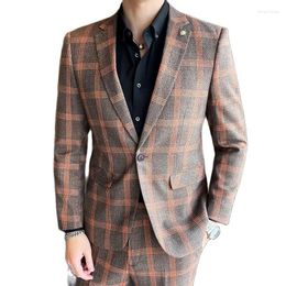 Men's Suits S-5XL Four Seasons (suit Trousers) Single Button Plaid Fashion Business Casual Formal Dress Banquet Two-piece Suit