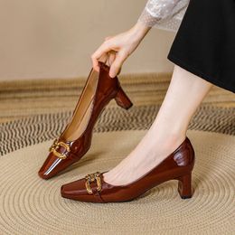 Dress Shoes French style single shoe women's shoes thick heels summer wedding shoes shallow cut high heels square toe banquet shoes 231212